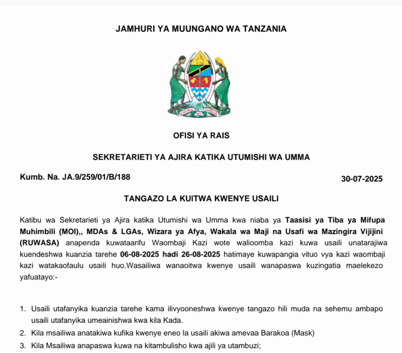 Majina ya Walioitwa Kwenye Usaili 2025 Ajira Portal