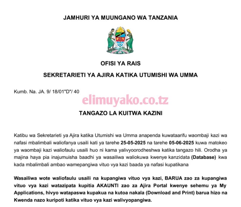 Majina ya Walioitwa Kazini 2025